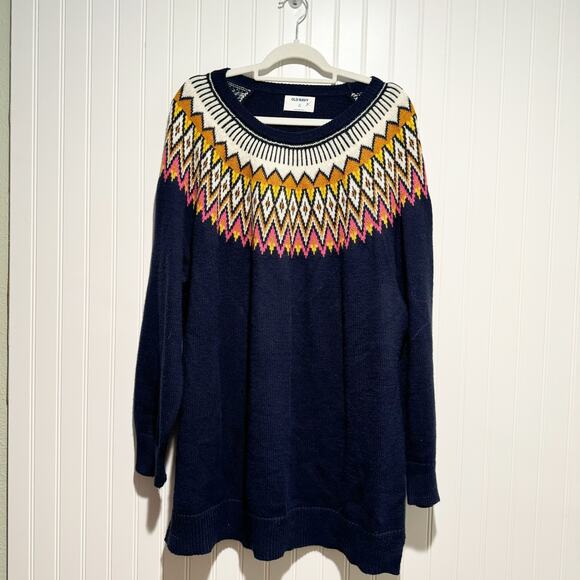 Old Navy Sweaters - Old Navy Fair Isle Sweater Navy Blue Plus Size 3X Tunic Length